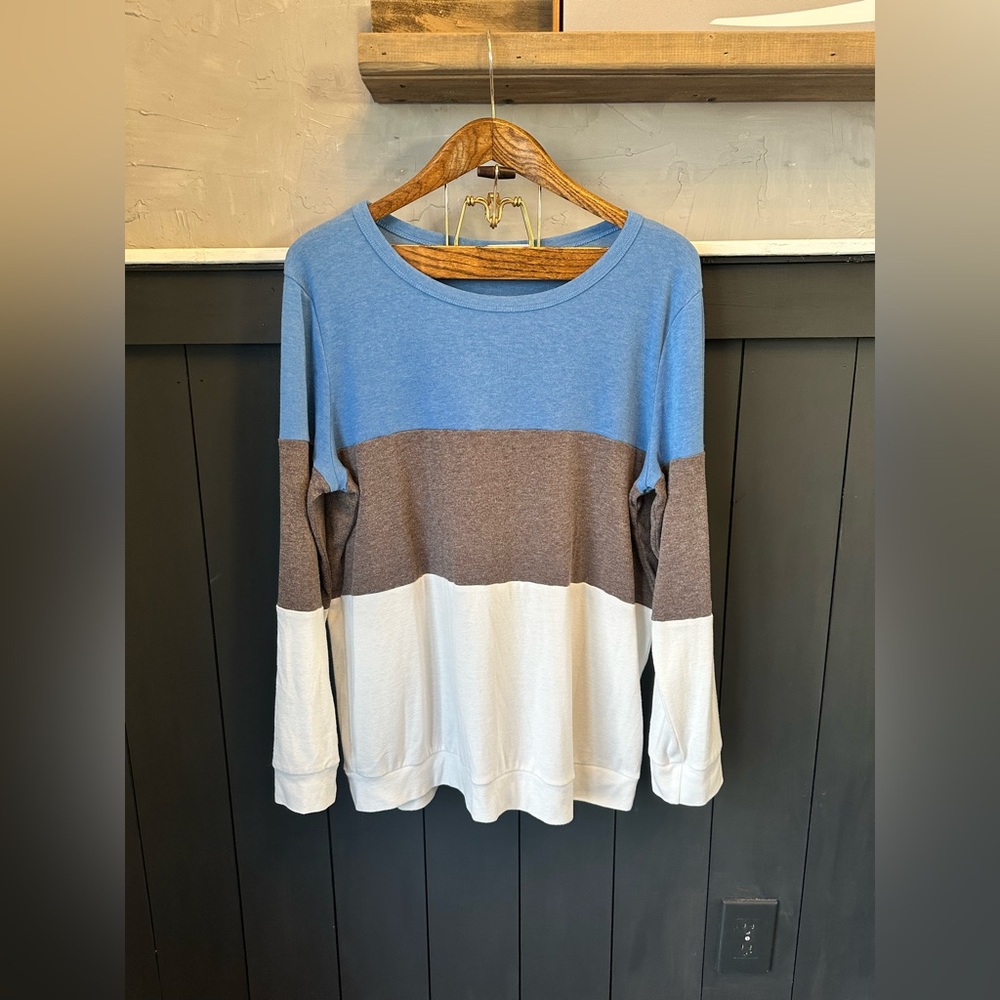 Halife‎ Long Sleeve Color Block Tops Crewneck Pullover Tunic 2X